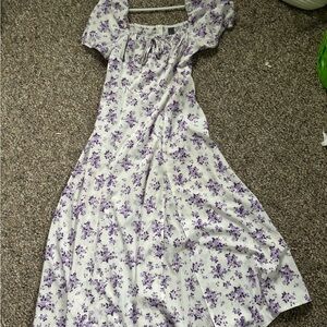 SHEIN Blue and Purple Puff Sleeve Maxi Sundress